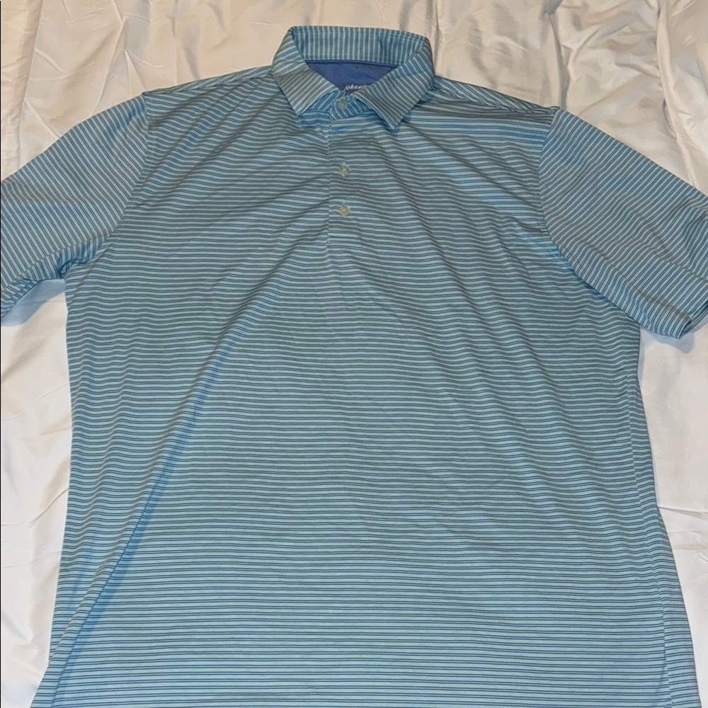 johnnie-O Light Blue Striped Polo Shirt